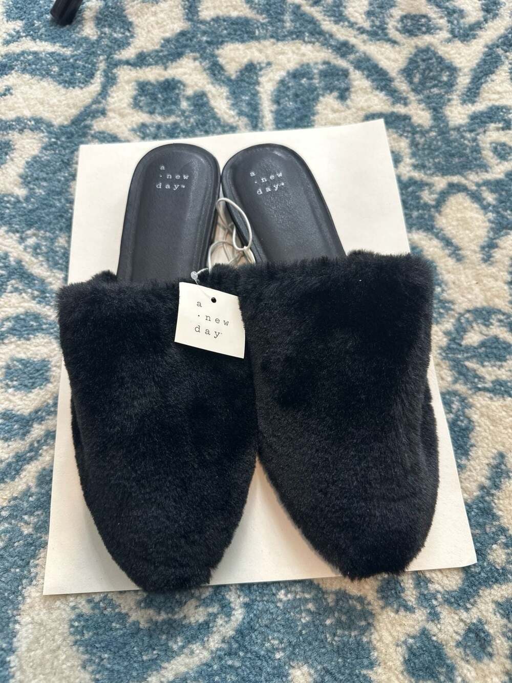 A New Day Women's Carter Faux Fur Pointed Toe Mules - Black